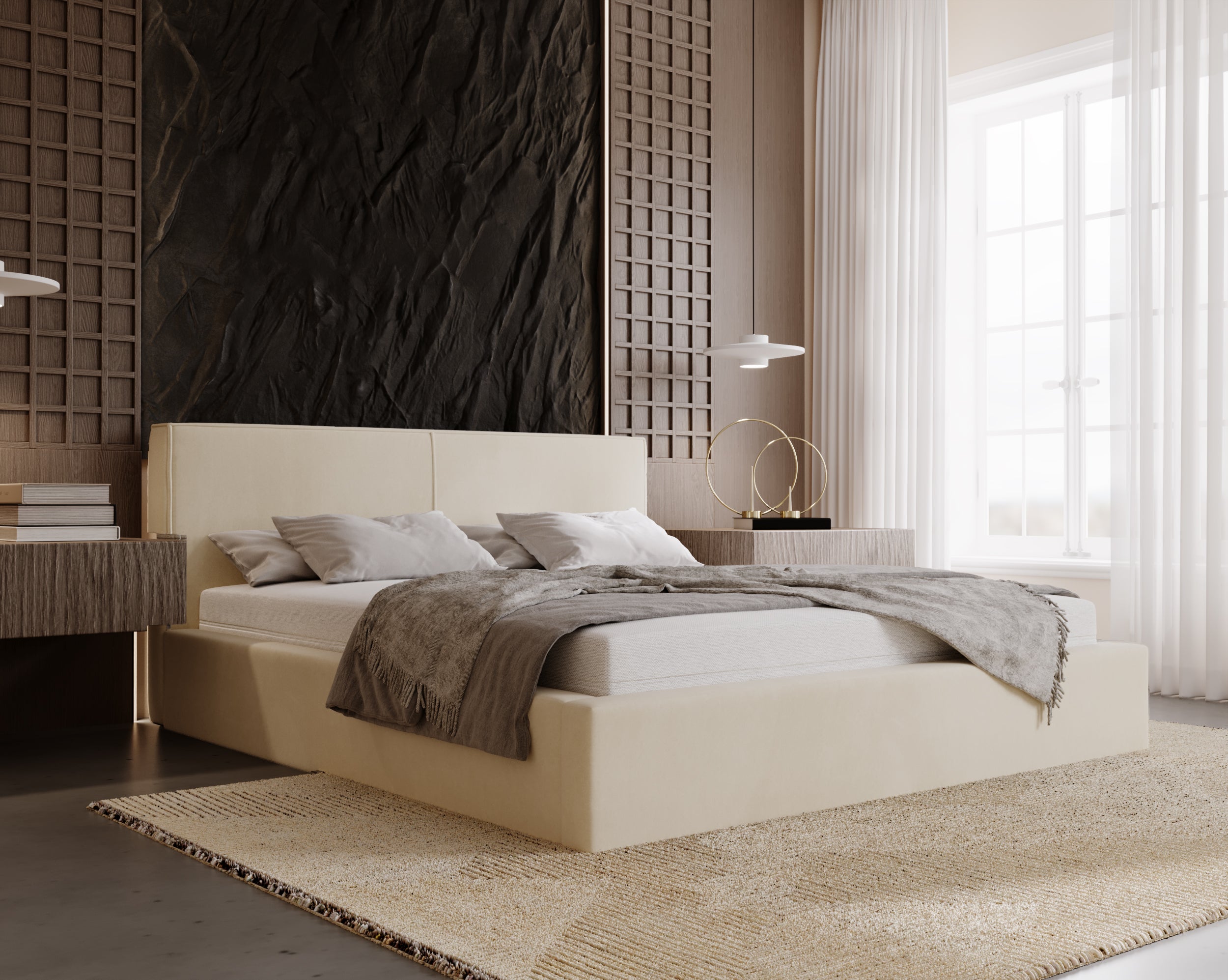 Łóżko tapicerowane Velvetia 140x200 cm – z pojemnikiem, plamoodporne