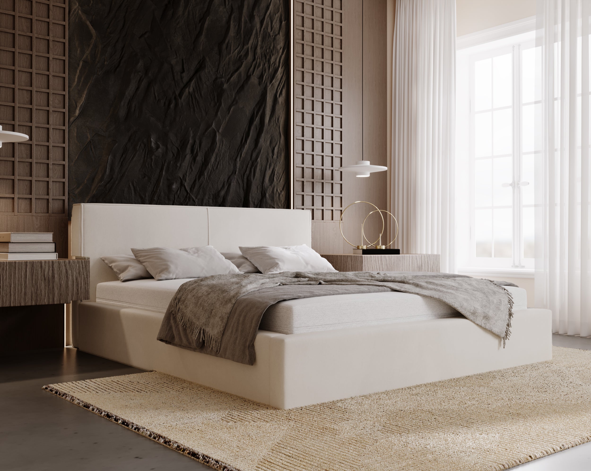Łóżko tapicerowane Velvetia 140x200 cm – z pojemnikiem, plamoodporne