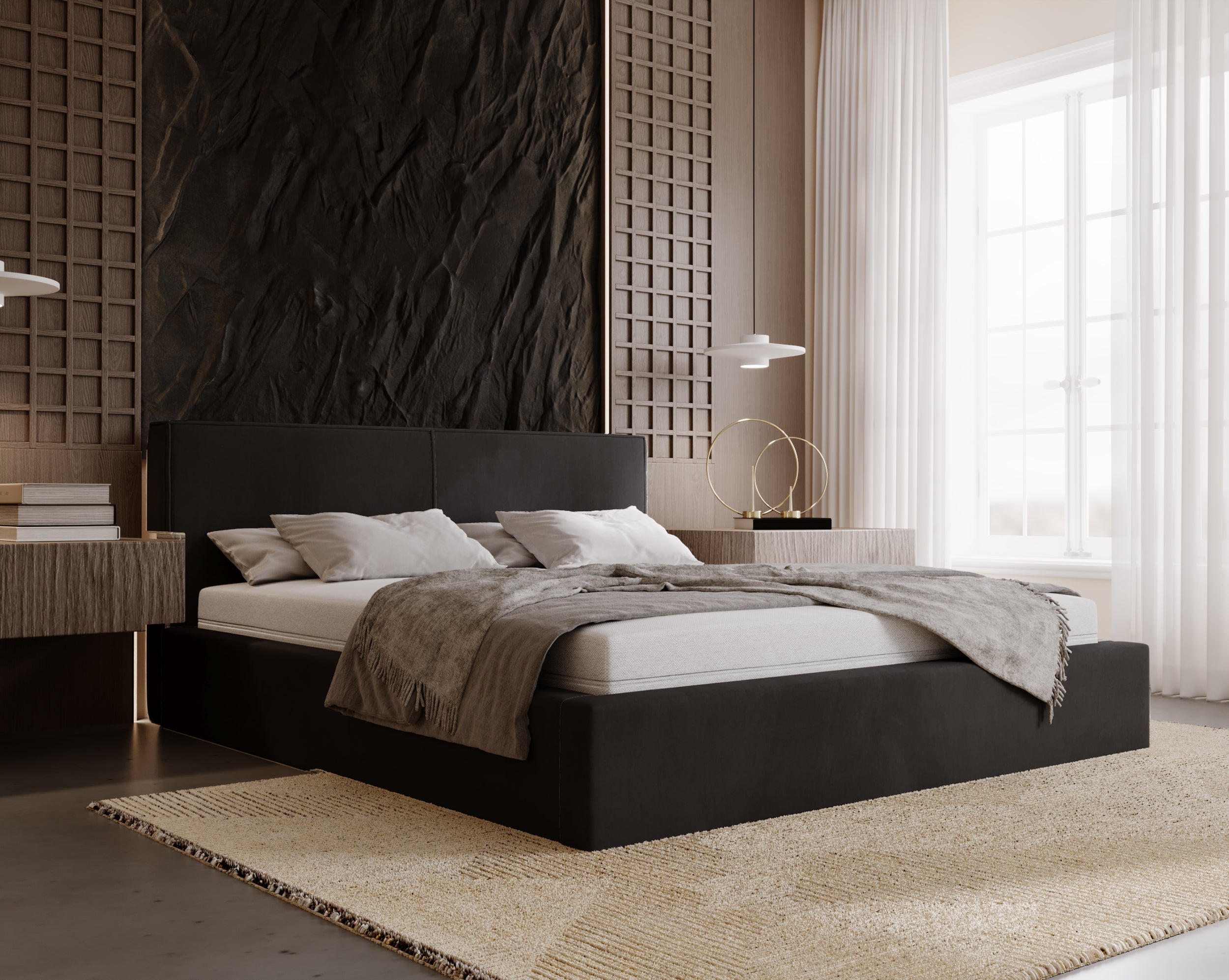 Łóżko tapicerowane Velvetia 140x200 cm – z pojemnikiem, plamoodporne
