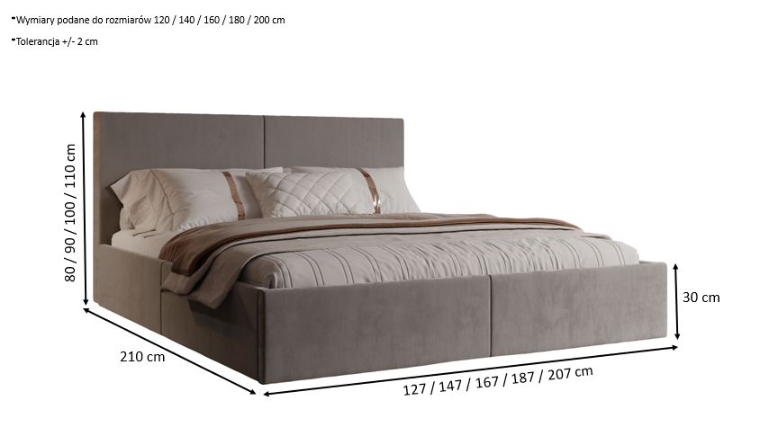 Łóżko tapicerowane Vizano Slim 160x200 cm – z pojemnikiem, łatwe czyszczenie