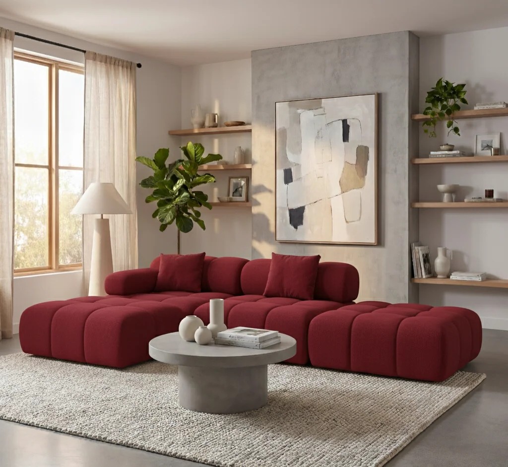 Narożnik Modułowy Tapicerowany Balia SZL+S+P- Nowoczesna Sofa z Szezlongiem i Pufą