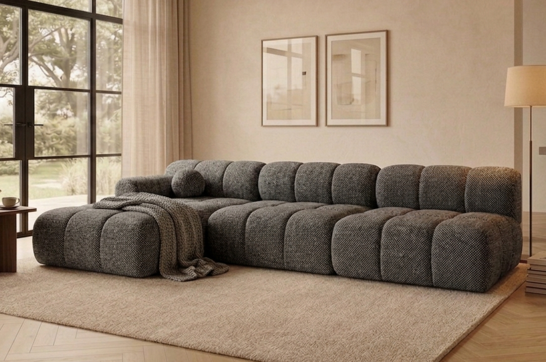 Narożnik Modułowy Tapicerowany Balia SZL+S+S - Duża Sofa Bubbly z Szezlongiem