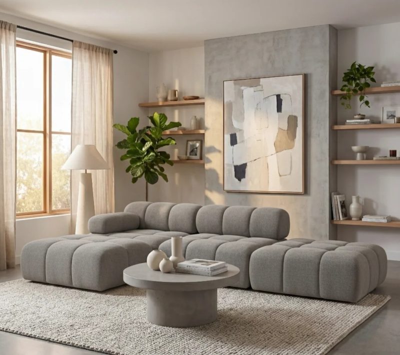 Narożnik Modułowy Tapicerowany Balia SZL+S+P- Nowoczesna Sofa z Szezlongiem i Pufą