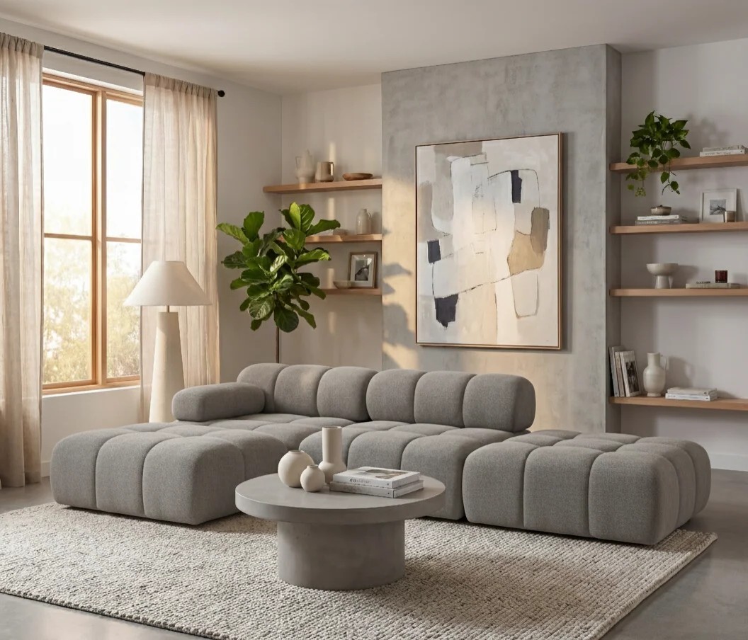 Narożnik Modułowy Tapicerowany Balia SZL+S+P- Nowoczesna Sofa z Szezlongiem i Pufą