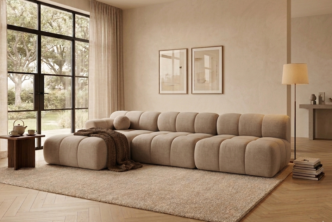 Narożnik Modułowy Tapicerowany Balia SZL+S+S - Duża Sofa Bubbly z Szezlongiem
