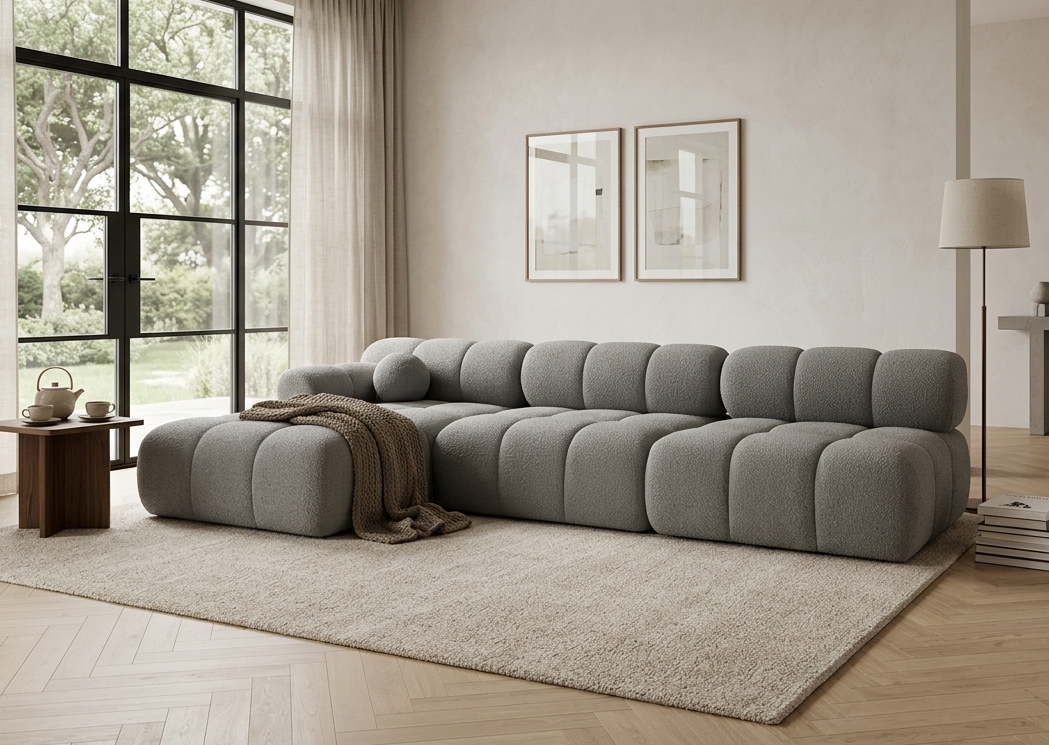 Narożnik Modułowy Tapicerowany Balia SZL+S+S - Duża Sofa Bubbly z Szezlongiem