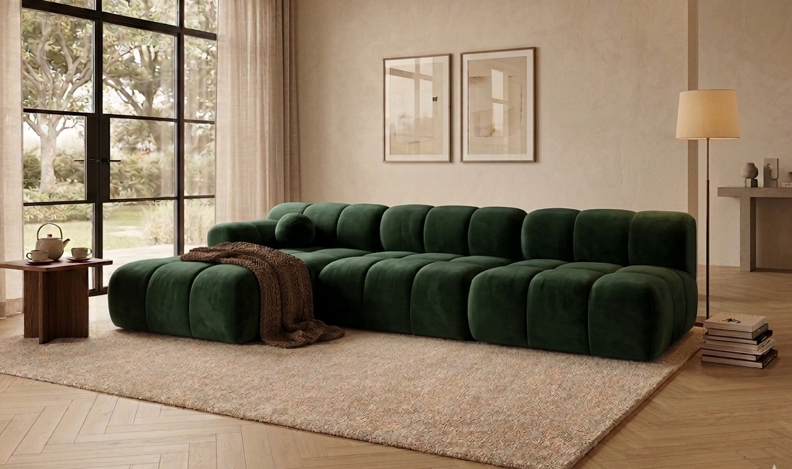 Narożnik Modułowy Tapicerowany Balia SZL+S+S - Duża Sofa Bubbly z Szezlongiem