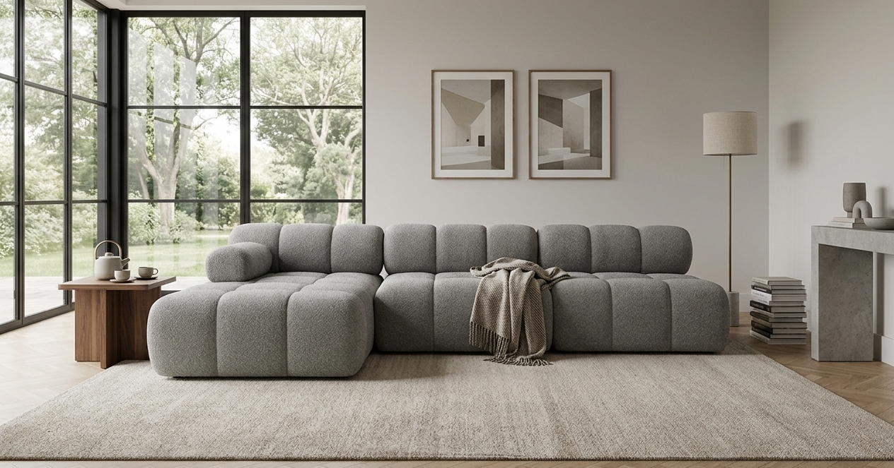 Narożnik Modułowy Tapicerowany Balia SZL+S+S - Duża Sofa Bubbly z Szezlongiem