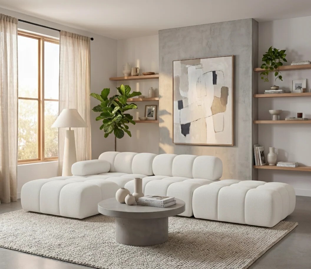 Narożnik Modułowy Tapicerowany Balia SZL+S+P- Nowoczesna Sofa z Szezlongiem i Pufą