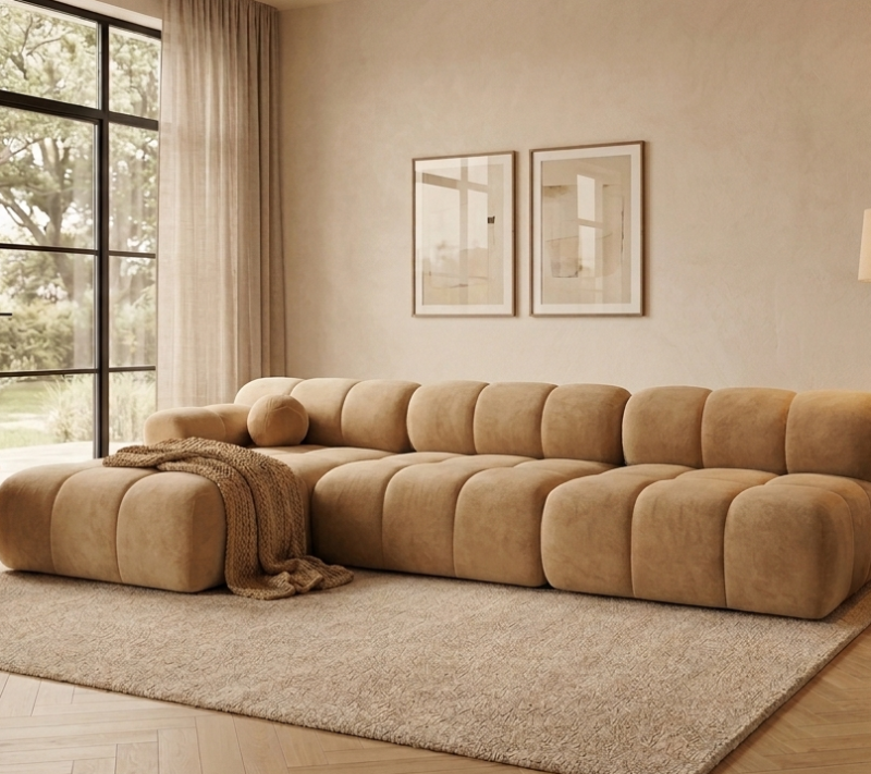 Narożnik Modułowy Tapicerowany Balia SZL+S+S - Duża Sofa Bubbly z Szezlongiem