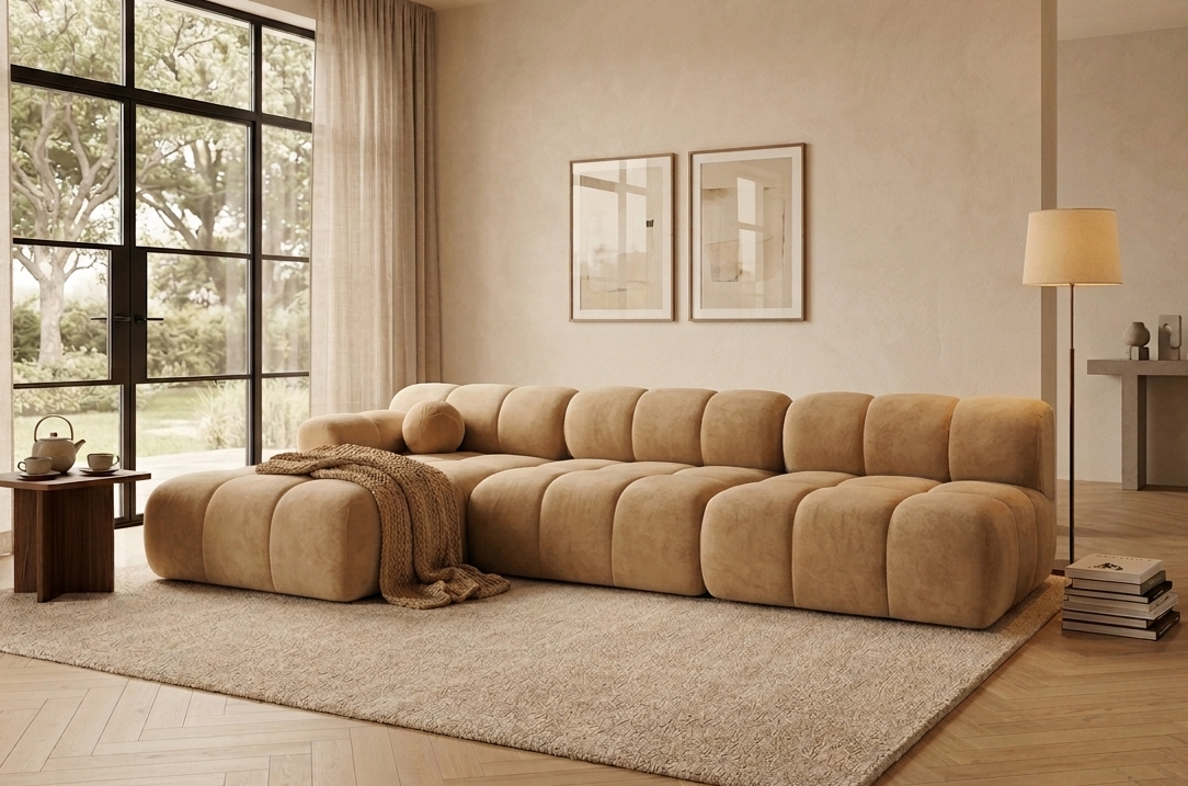 Narożnik Modułowy Tapicerowany Balia SZL+S+S - Duża Sofa Bubbly z Szezlongiem
