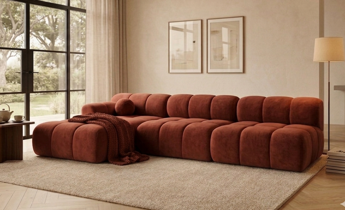 Narożnik Modułowy Tapicerowany Balia SZL+S+S - Duża Sofa Bubbly z Szezlongiem