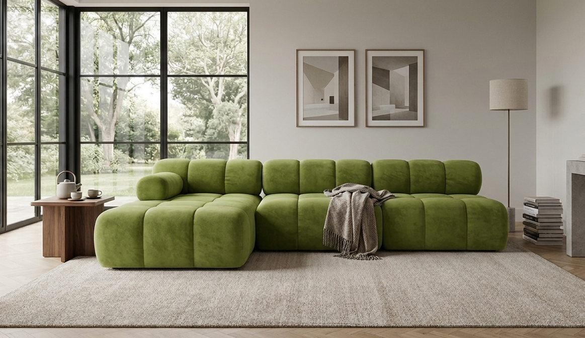 Narożnik Modułowy Tapicerowany Balia SZL+S+S - Duża Sofa Bubbly z Szezlongiem