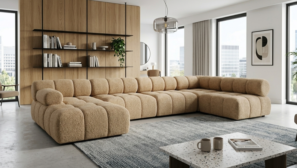 Duży Narożnik Modułowy Balia w Kształcie U - Tapicerowana Sofa do Salonu