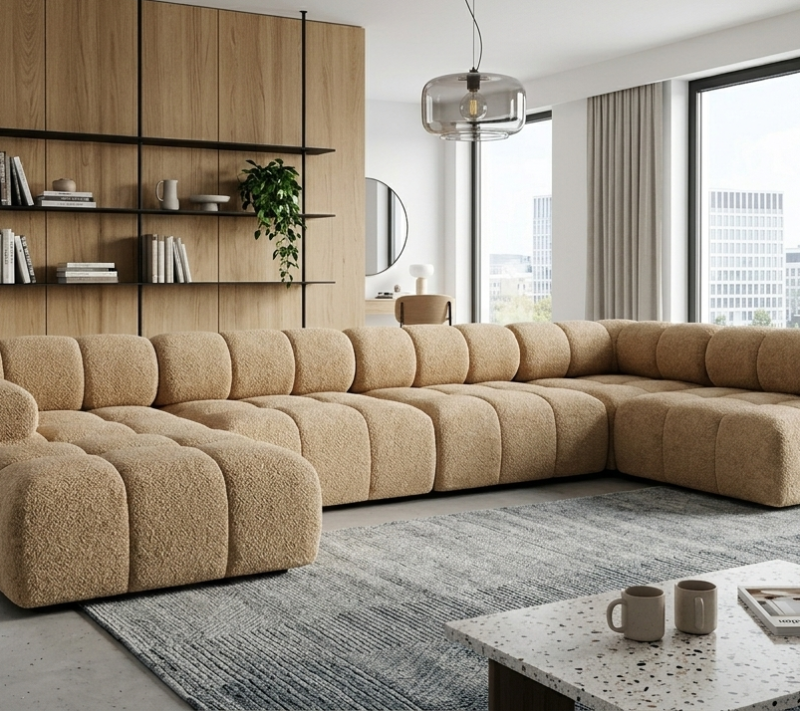 Duży Narożnik Modułowy Balia w Kształcie U - Tapicerowana Sofa do Salonu