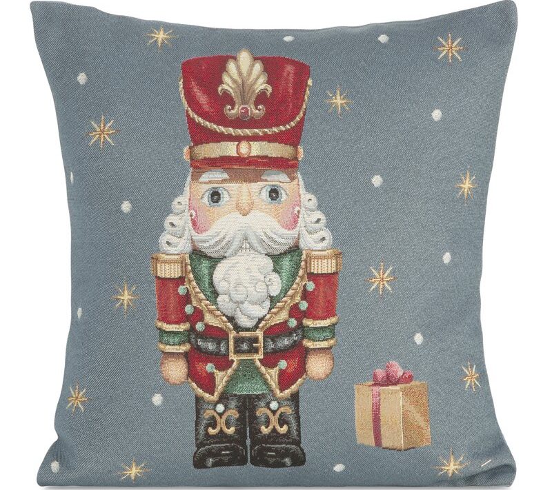 Poszewka gobelinowa Boże Narodzenie popielata 45x45 cm – świąteczny wzór