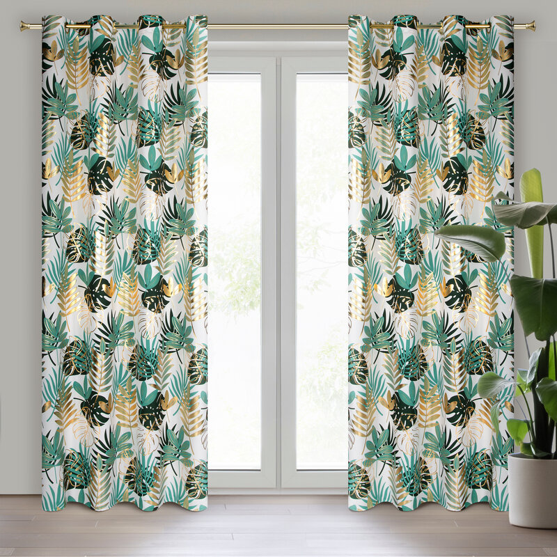 Zasłona gotowa Malta biała 140 X 250 CM – z motywem botanicznym