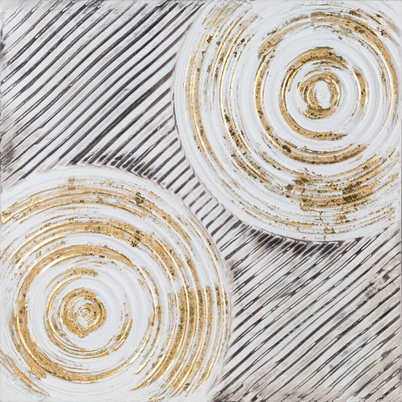 Obraz ręcznie malowany abstrakcyjny biało-złoty 60 X 60 CM – idealny do salonu