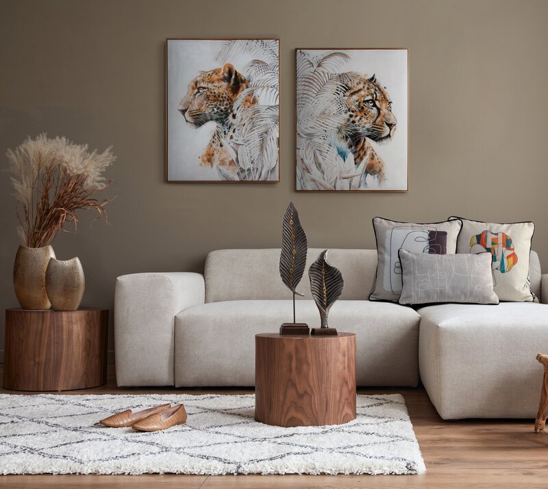 Obraz ręcznie malowany Motyw Zwierzęcy beżowy 80 X 100 CM – z nutą egzotyki