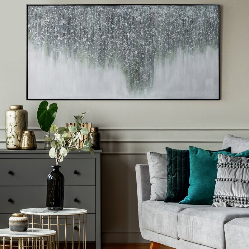 Obraz ręcznie malowany abstrakcyjny szary 140 X 70 cm – doda stylu i spokoju