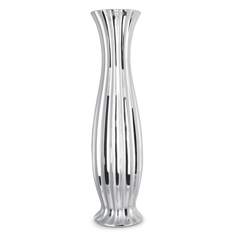Wazon ceramiczny Felix srebrny 20 x 20 x 78 cm – na susze i kwiaty