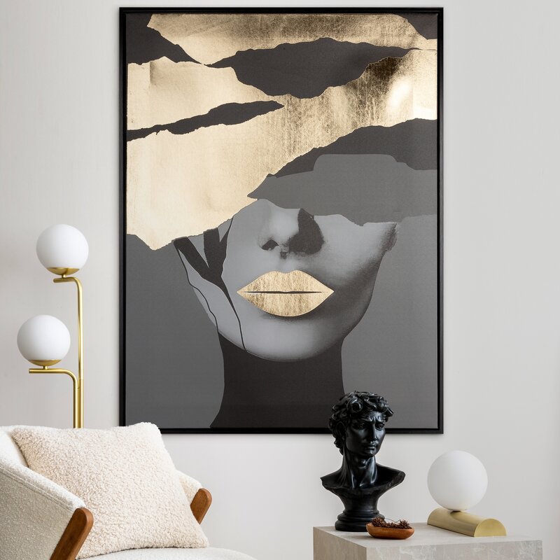 Obraz ręcznie malowany Kobieca Twarz czarny 60 X 80 cm – tworzy centralny punkt