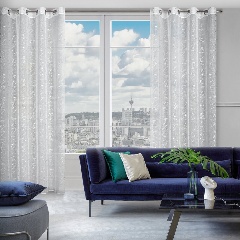 Firana gotowa Reva biała 140 X 250 CM – z subtelnym srebrnym nadrukiem