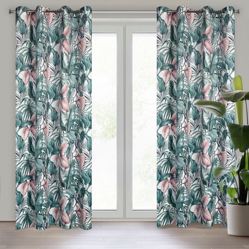 Zasłona gotowa Madera zielona 140 X 250 CM – welwetowa z kwiatami