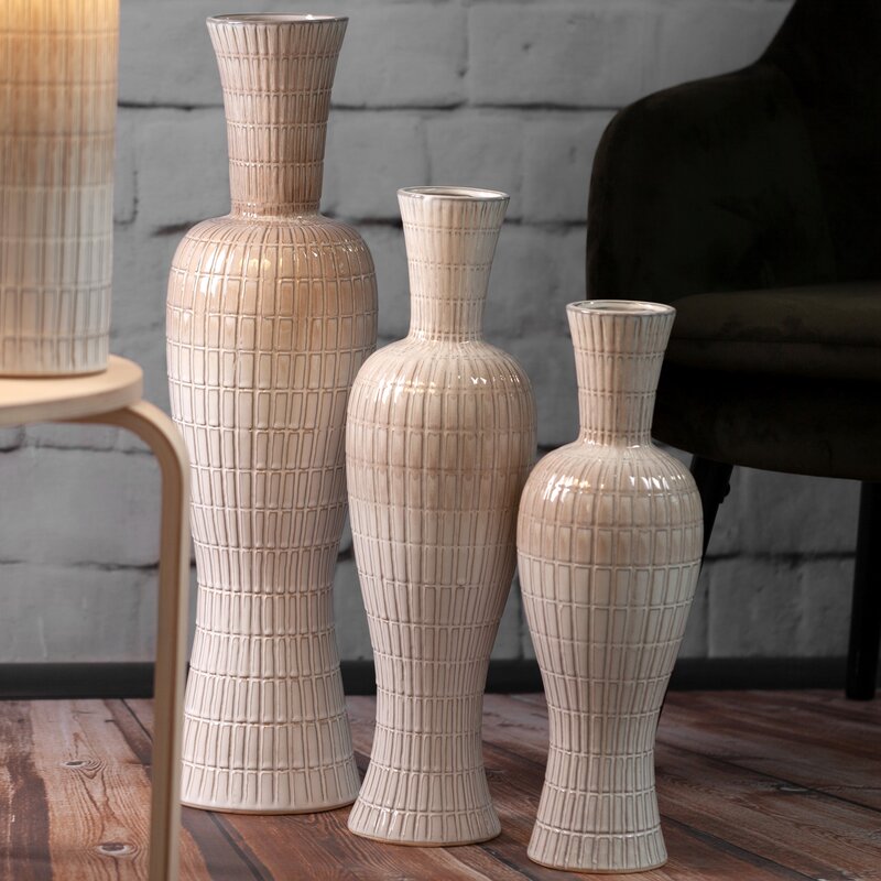 Wazon ceramiczny Edna kremowy 12 x 6 x 31 cm – na suszone trawy