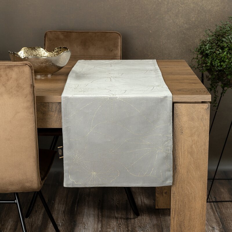 Obrus błyszczący popielaty 35 x 140 cm – odporny na plamy