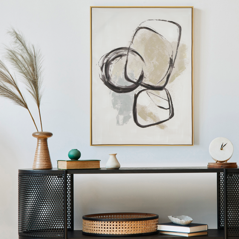 Obraz ręcznie malowany geometryczny beżowy 60 X 80 cm – spokój i harmonia