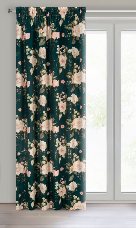 ZASŁONA GOTOWA ROSE NA TAŚMIE 135 X 270 CM CIEMNOZIELONY