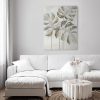 Obraz ręcznie malowany z motywem liści szary 60 X 80 cm – doda naturalny urok