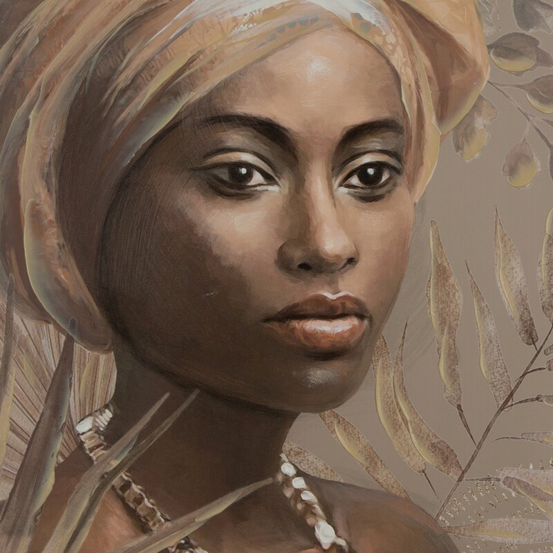 Obraz ręcznie malowany Portret Kobiety w Turbanie beżowy 60 X 80 CM – egzotyczny akcent wnętrza