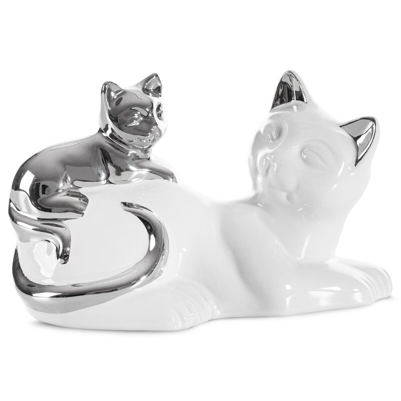 Figurka ceramiczna kot biały 20 x 11 x 12 cm – urocza ozdoba