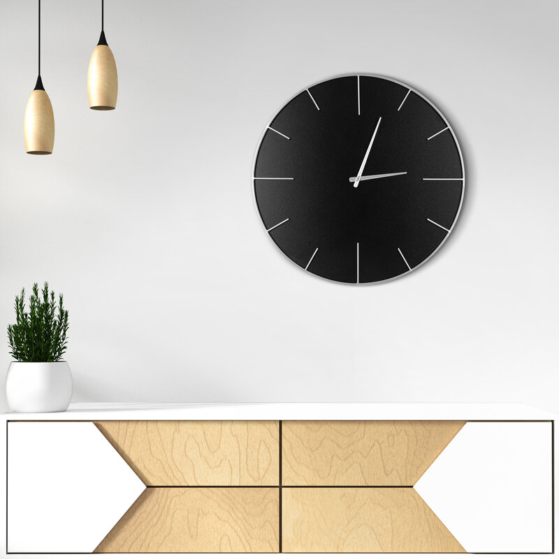 Zegar ścienny minimalistyczny czarny 60 X 4 X 60 cm – do salonu i biura