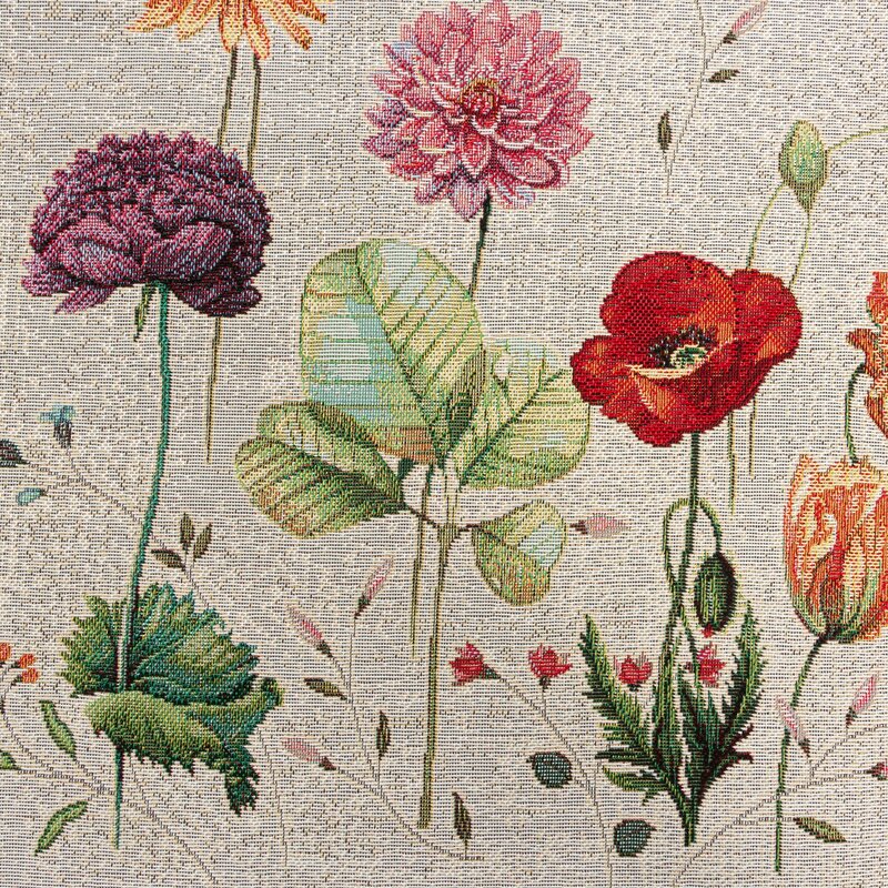 Obrus gobelinowy polne kwiaty szarobeżowy 40x100 cm – pięknie zdobi stół