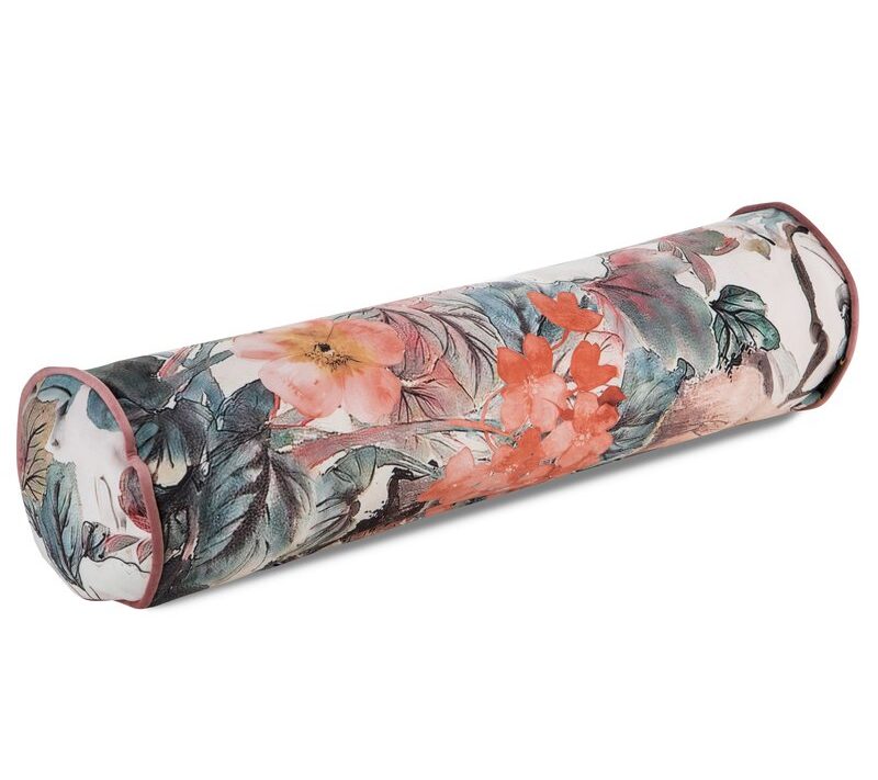 Poszewka wałek Chloe kwiecista kremowa 62X16X16 – miękki velvet
