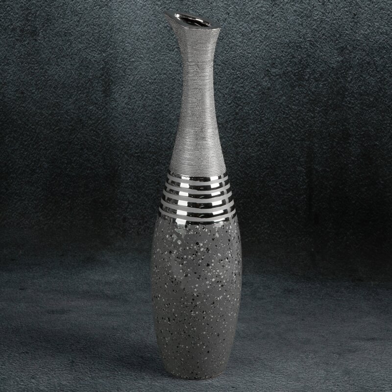 Wazon ceramiczny Neli srebrny fi 15 x 60 cm – na susze i kwiaty