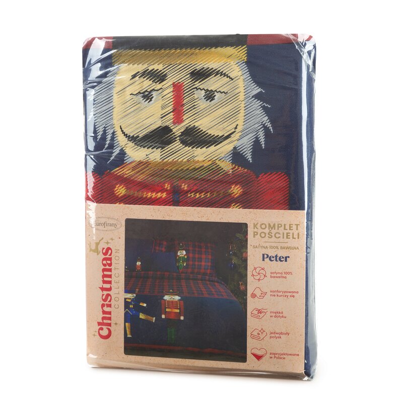 KOMPLET POŚCIELI ŚWIATECZNEJ PETER01 140 X 200 CM GRANATOWY