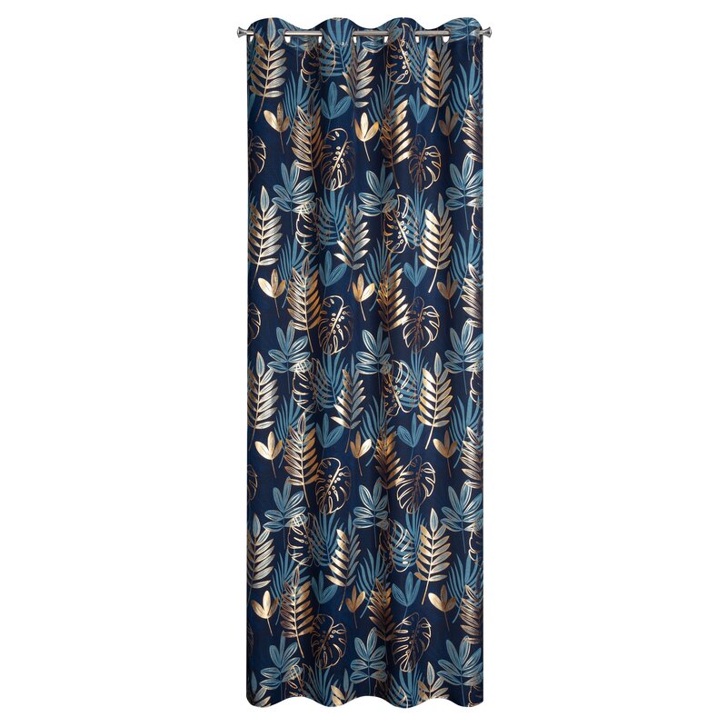 Zasłona gotowa RINA granatowa 140 X 250 cm – z motywem botanicznym