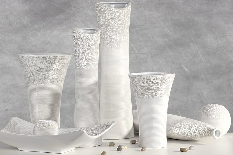 Wazon ceramiczny RISO kremowy 11 X 7 X 40 cm – na suszone trawy i kwiaty