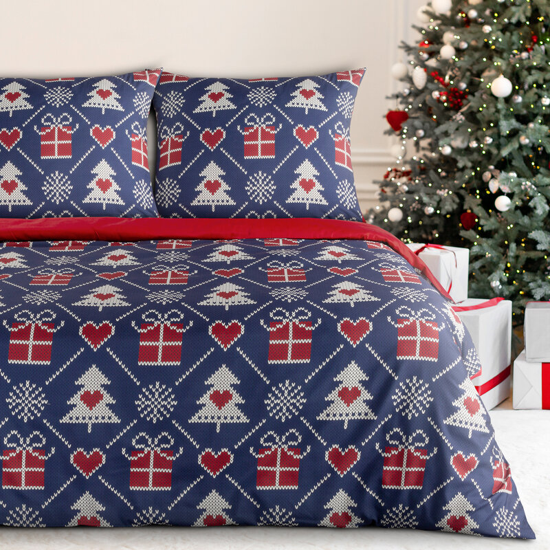 Pościel świąteczna SW/MERRY granatowa 160x200 cm – 100% bawełna