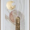 Obraz ręcznie malowany geometryczny beżowy 50 X 70 CM – ze złotymi akcentami