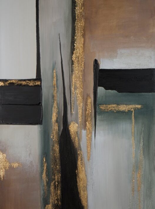 Obraz ręcznie malowany geometryczny beżowo-złoty 80 X 120 cm – wzbogaca każde wnętrze