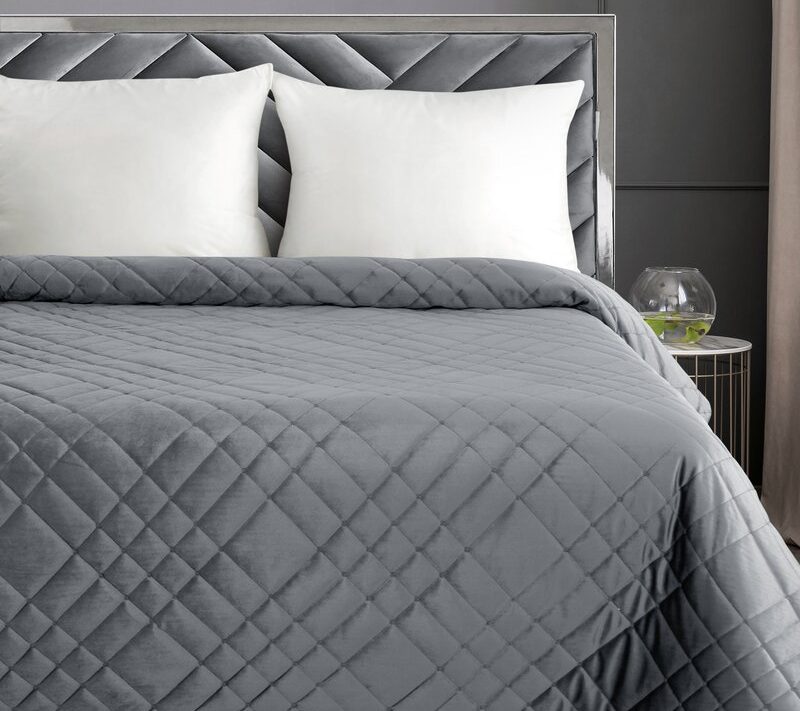 Narzuta welwetowa RIA6 stalowa 170 x 210 cm – dodaje elegancji