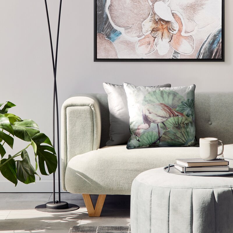 Poszewka welwetowa Flamingo zielono-pudrowa 45X45 – egzotyczny akcent