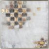 Obraz ręcznie malowany geometryczny beżowy 50 X 70 CM – ze złotymi akcentami