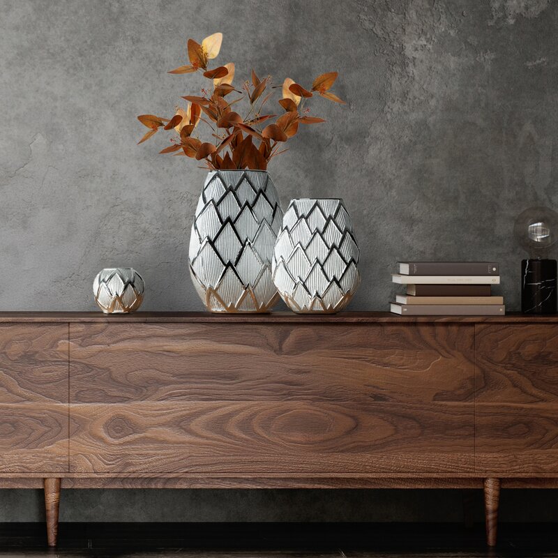 Wazon ceramiczny Saela srebrny 25 x 11 x 34 cm – idealny na kwiaty