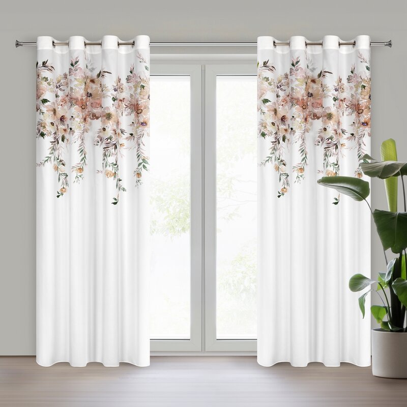 Zasłona gotowa Avery biała 140 X 250 cm – z kwiatowym wzorem